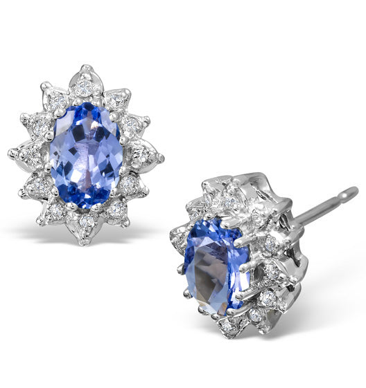 Tanzanite 6 x 4mm And Diamond Cluster 9K White Gold Earrings